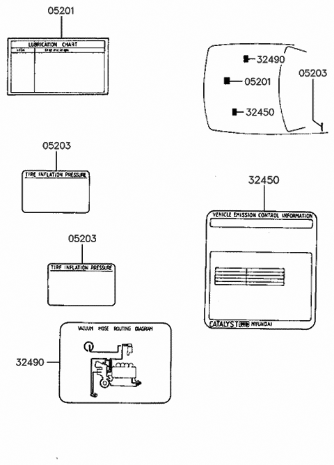 1992 Hyundai Sonata Decal-LUBRICATION Diagram for 05201-33110