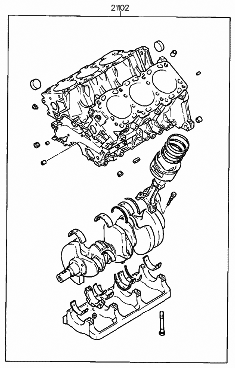 1992 Hyundai Sonata Short Engine Assy (I4) Diagram 2