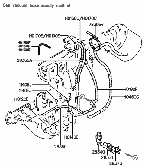 1989 Hyundai Sonata Pipe Assembly-Vacuum Diagram for 28360-32930
