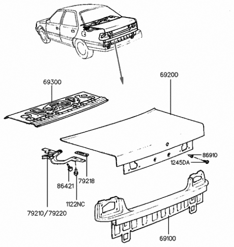 1988 Hyundai Sonata Panel Assembly-Back Diagram for 69100-33001