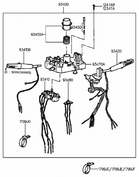 1988 Hyundai Sonata Switch Assembly-Turn Signal Diagram for 93480-33000