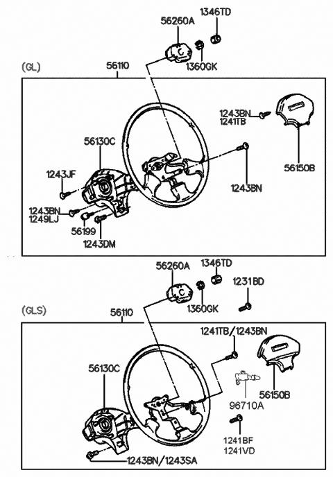 1992 Hyundai Sonata Steering Wheel Diagram 1