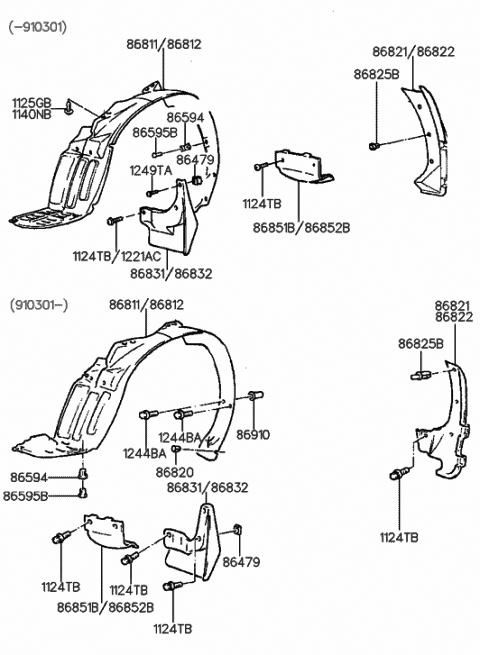 1988 Hyundai Sonata Guard Assembly-Front Wheel Under,R Diagram for 86852-33000