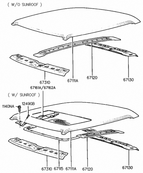 1990 Hyundai Sonata Rail-Roof Center Diagram for 67120-33000