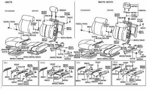 1993 Hyundai Sonata Front Right-Hand Seat Back Covering Assembly Diagram for 88495-33000-EAP