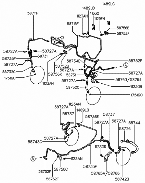 1988 Hyundai Sonata Hose-Brake Diagram for 58744-33320