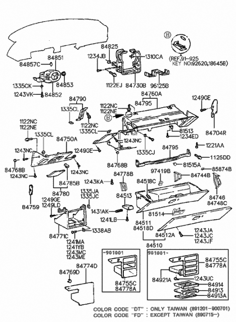 1989 Hyundai Sonata Bracket Assembly-Lower Crash Pad Mounting Diagram for 84744-33500