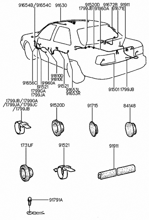 1992 Hyundai Sonata Wiring Assembly-Trunk Lid Diagram for 91621-33200