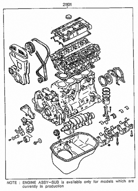 1992 Hyundai Sonata Sub Engine Assy (I4,SOHC) Diagram 1