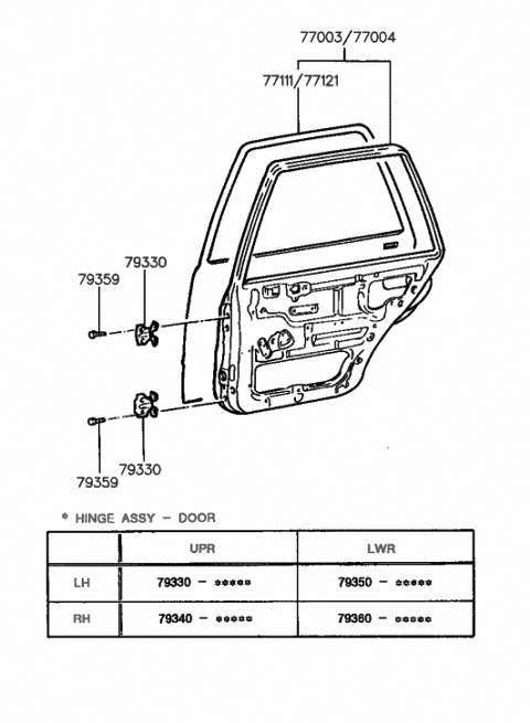 1993 Hyundai Sonata Panel Assembly-Rear Door,RH Diagram for 77004-33113