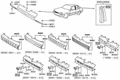 1988 Hyundai Sonata Radiator Grille Diagram for 86351-33710