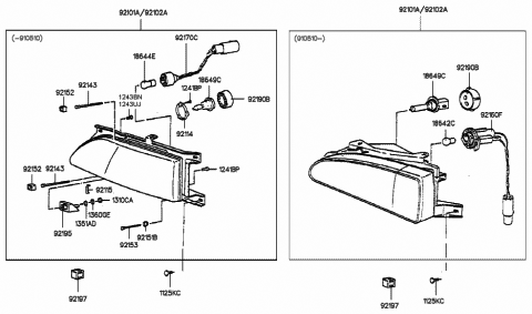 1988 Hyundai Sonata Retainer-Headlamp Mounting Diagram for 92197-33050