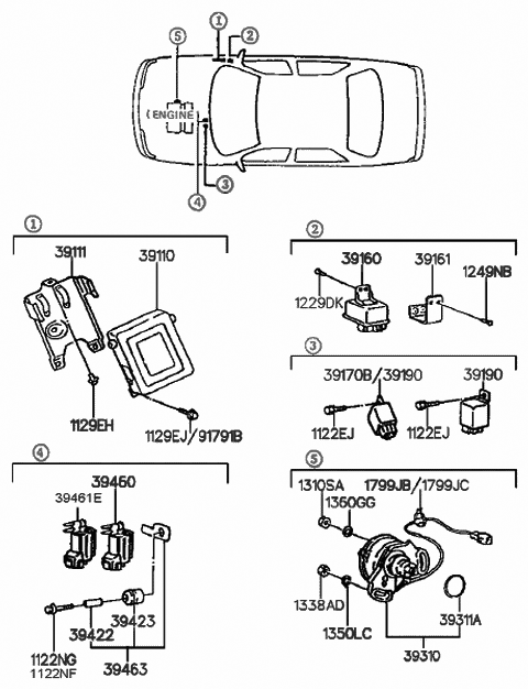 1990 Hyundai Sonata Engine Control Module Unit Diagram for 39110-35011