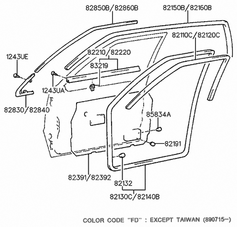 1993 Hyundai Sonata Weatherstrip Assembly-Front Door Belt Outside LH Diagram for 82210-33030
