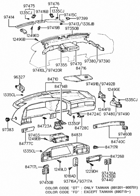1990 Hyundai Sonata Grille Assembly-Crash Pad Main Diagram for 84740-33000-AU