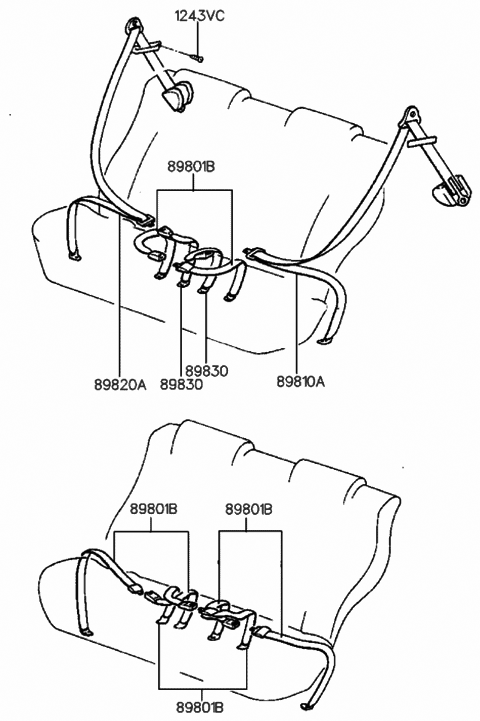 1988 Hyundai Sonata 2Nd Rear Right Seat Belt Assembly Diagram for 89820-33100-DT