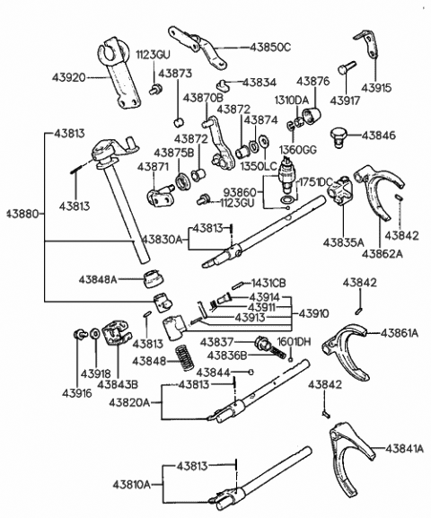 1993 Hyundai Sonata Shaft-Select Lever Diagram for 43871-34000