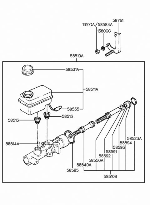 1992 Hyundai Sonata Cylinder Assembly-Brake Master Diagram for 58510-33201