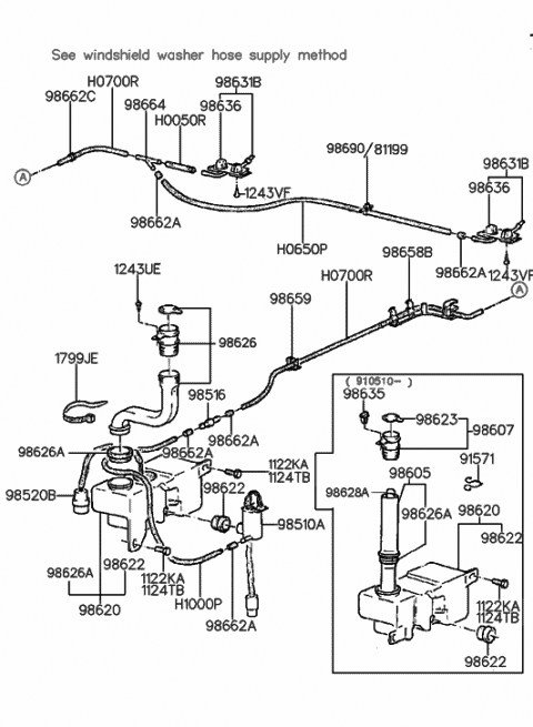 1988 Hyundai Sonata Tube Assembly-Windshield Washer Reservoir Diagram for 98626-33000