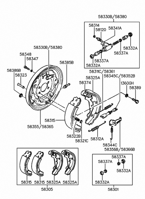 1990 Hyundai Sonata Spring-Shoe Return,Upper RH Diagram for 58361-31000