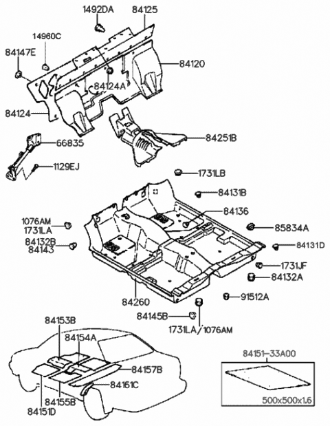 1993 Hyundai Sonata Carpet Assembly-Floor Diagram for 84260-33000-AU
