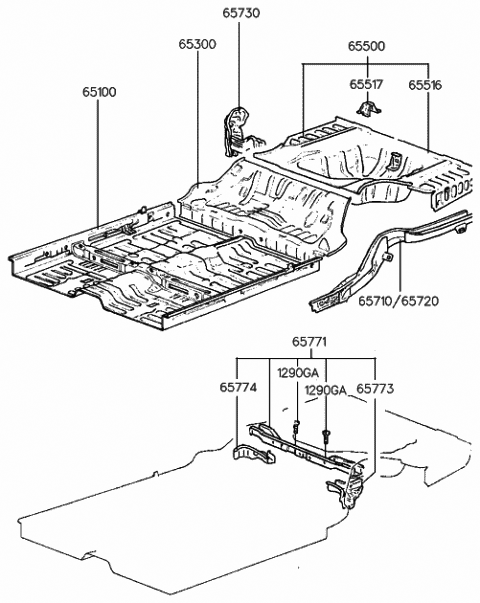 1992 Hyundai Sonata Panel Complete-Intermediate Floor Diagram for 65300-33310