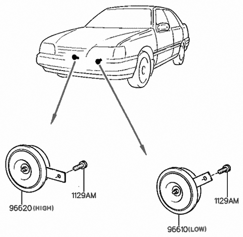 1992 Hyundai Sonata Horn Assembly-Low Pitch Diagram for 96610-33100