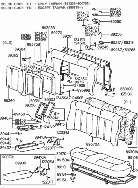 1989 Hyundai Sonata SILENCER-Rear Seat Cushion(A) Diagram for 89131-33000