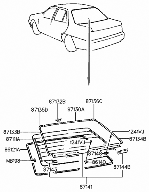 1988 Hyundai Sonata Joint & Pad Assembly-Rear Window U Diagram for 87136-33101