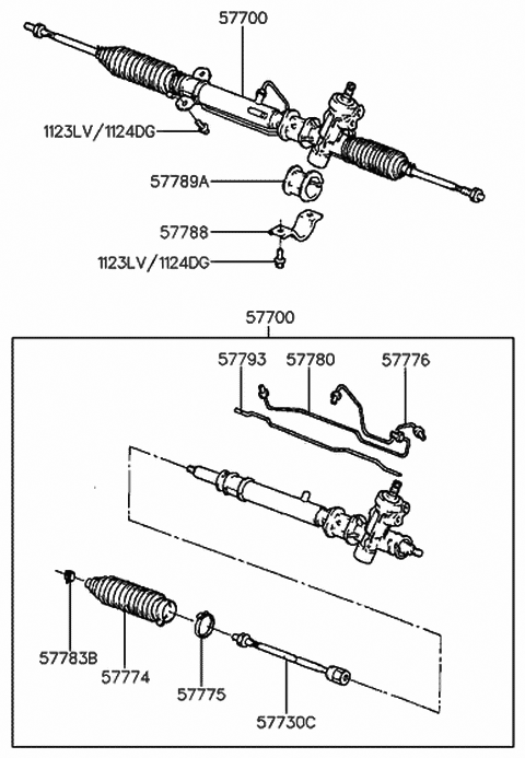 1989 Hyundai Sonata Rack Assembly-Power Steering Gear Box Diagram for 57720-33100