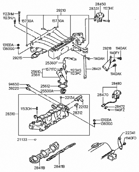 1989 Hyundai Sonata Thermostat Assembly Diagram for 25500-33020