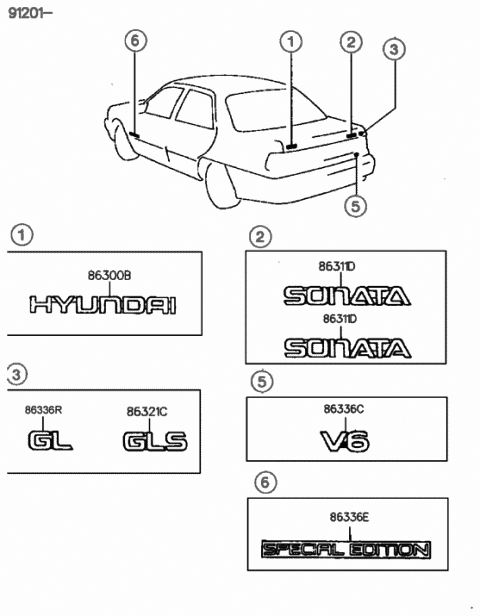 1988 Hyundai Sonata Special Emblem Diagram for 86336-33020-CZ