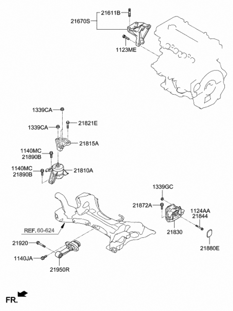 2016 Hyundai Sonata Engine Mounting Bracket Assembly Diagram for 21810-C1320