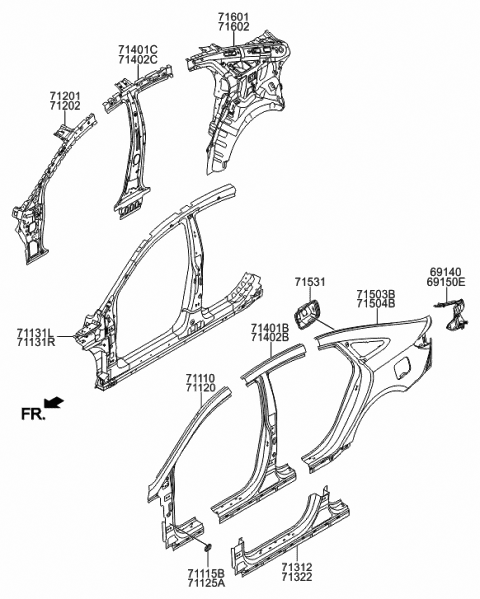 2017 Hyundai Sonata Reinforcement Assembly-Side Outer LH Diagram for 71130-C2000