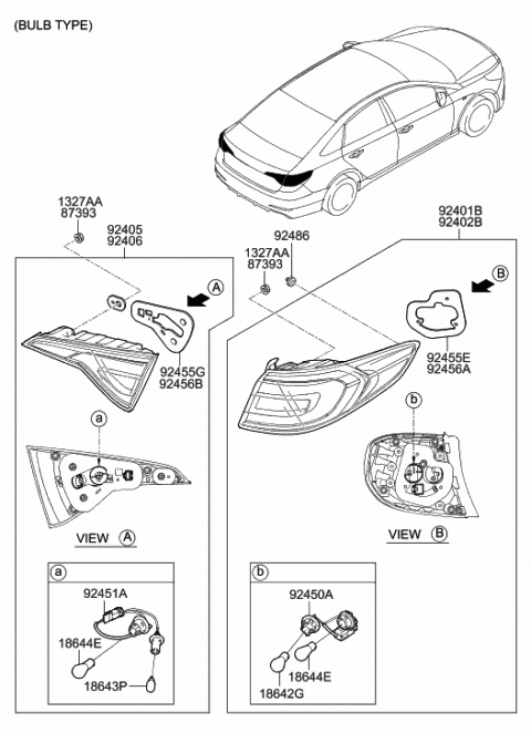 2015 Hyundai Sonata Rear Combination Holder & Wiring,Exterior Diagram for 92480-C2000