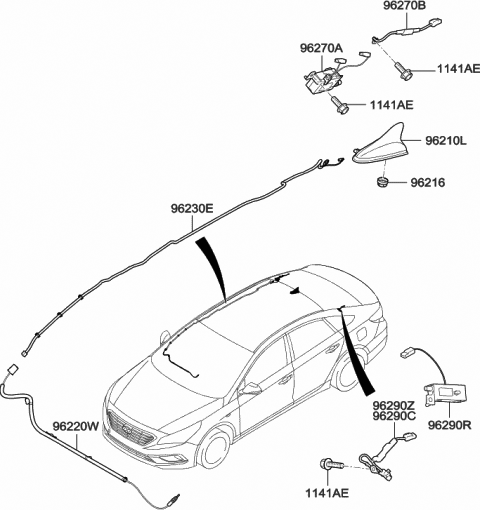 2017 Hyundai Sonata Combination Antenna Assembly Diagram for 96210-C2000-NN8