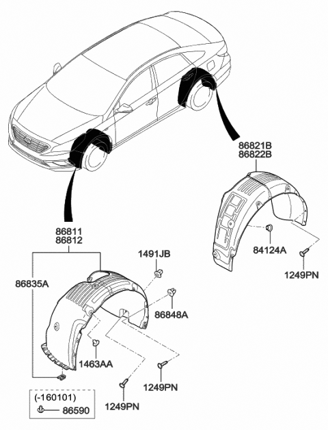 2015 Hyundai Sonata Rear Wheel Guard Assembly,Right Diagram for 86822-C2000