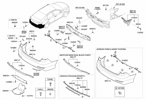2015 Hyundai Sonata Stay-Rear Bumper LH Diagram for 86641-C2100