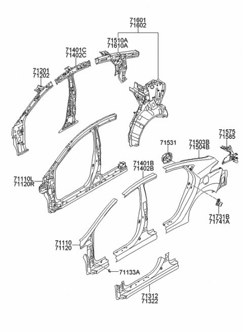 2011 Hyundai Elantra Reinforcement Assembly-Side Complete,LH Diagram for 71110-3Y000