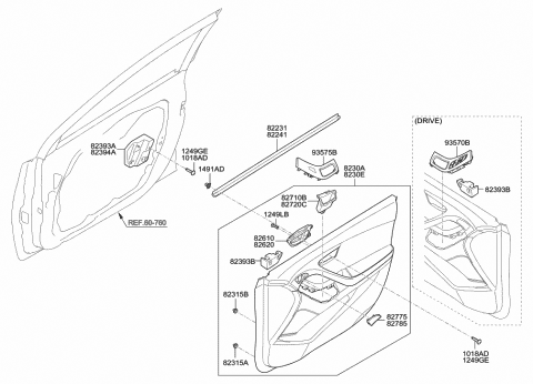 2012 Hyundai Elantra Weatherstrip-Front Door Belt Inside RH Diagram for 82241-3Y000