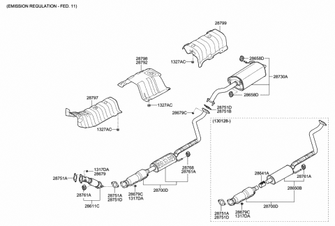 2013 Hyundai Elantra Muffler & Exhaust Pipe Diagram 1