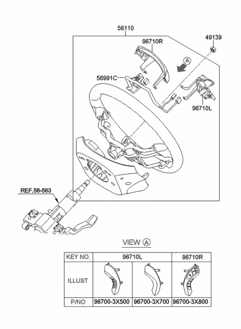2011 Hyundai Elantra Steering Wheel Assembly Diagram for 56110-3Y000-RY