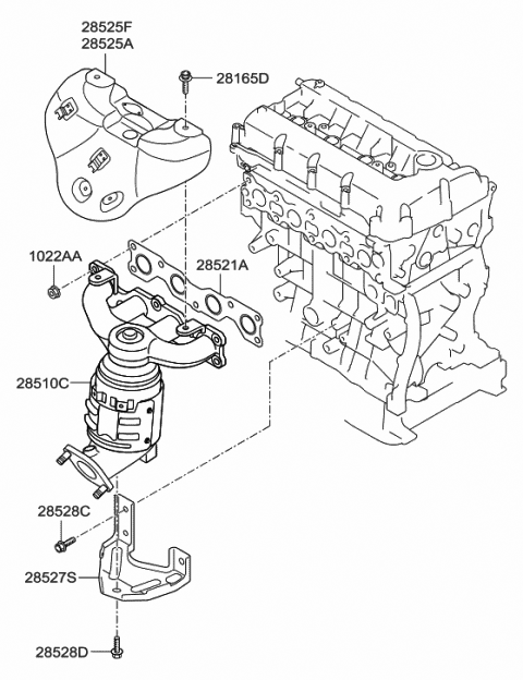 2010 Hyundai Santa Fe Exhaust Manifold Catalytic Assembly Diagram for 28510-2G375