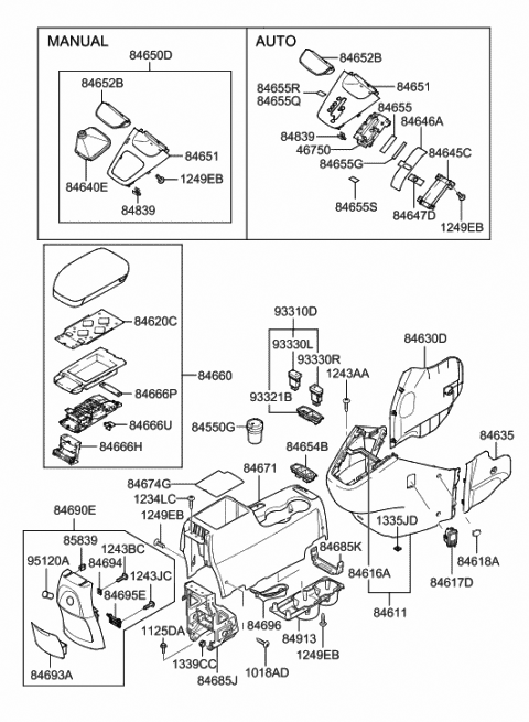 2007 Hyundai Tucson Bracket-Floor Console Mounting,Rear Diagram for 84685-2E300