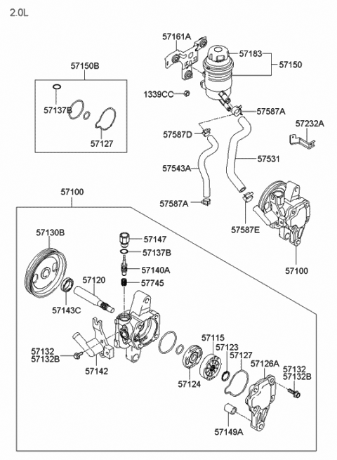 2006 Hyundai Tucson Bracket Assembly-Reservoir Mounting Diagram for 57161-2E001
