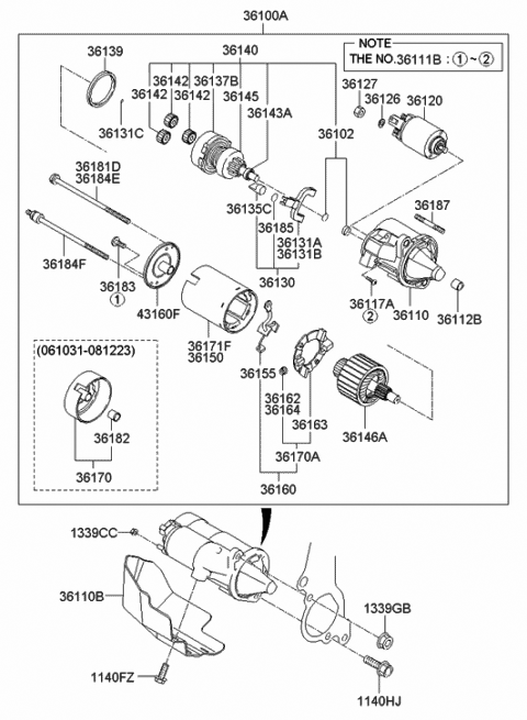 2007 Hyundai Tucson Stopper Kit-Starter Pinion Diagram for 36102-11140