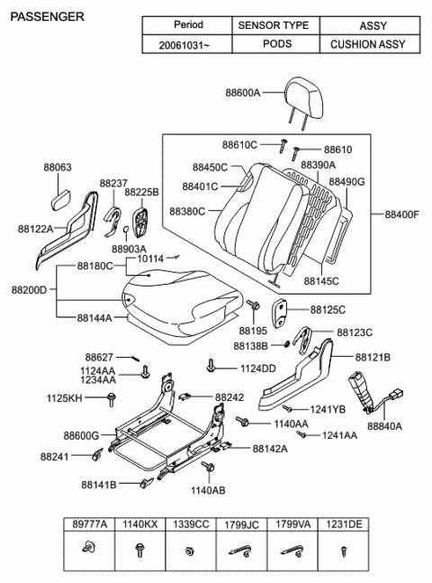 2007 Hyundai Tucson Front Passenge Side Seat Cushion Covering Diagram for 88270-2E500-G8A