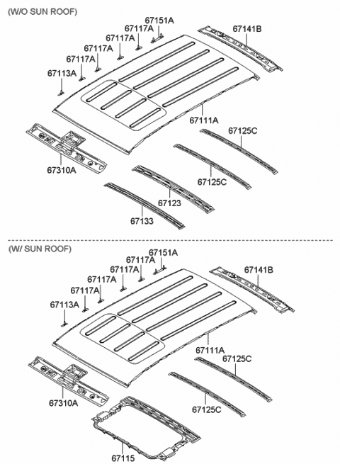 2008 Hyundai Tucson Rail Assembly-Roof Front Diagram for 67120-2E000