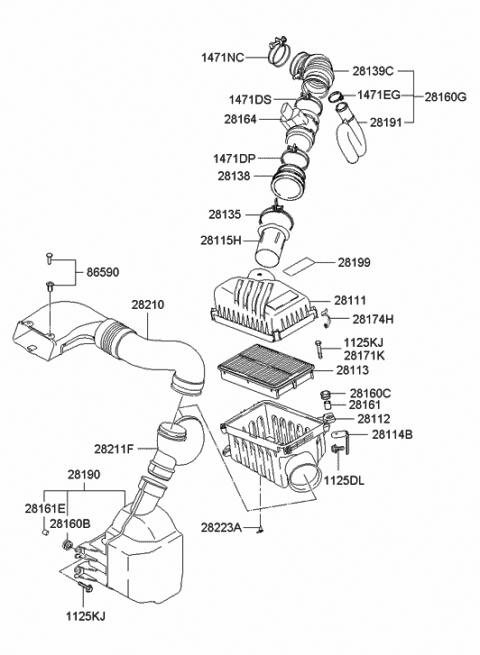2008 Hyundai Tucson Duct Assembly-Air Diagram for 28210-2E000