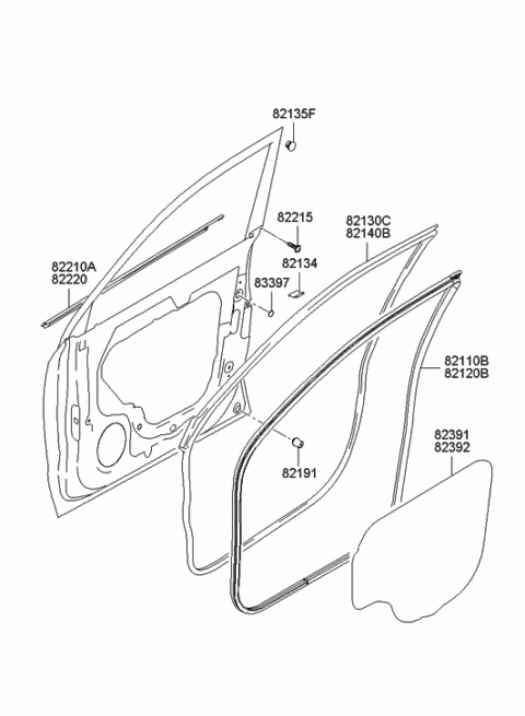 2007 Hyundai Tucson Weatherstrip Assembly-Front Door Side RH Diagram for 82140-2E000